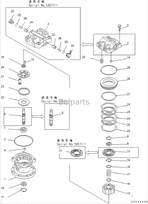 এক্সকাভেটর স্লিউইং মোটর Pc40 Pc60-7 সুইং মোটর অ্যাসি 708-7T-00470 সেকেন্ড হ্যান্ড
