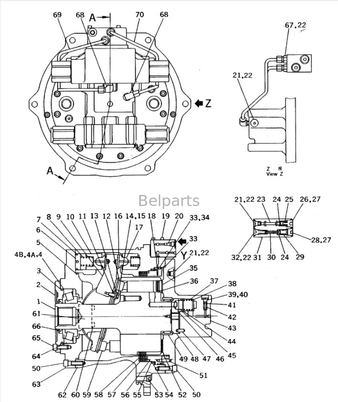Excavator Travel Motor Assy For Komatsu PC650-7 ফাইনাল ড্রাইভ অ্যাসি 209-60-63502 209-60-63501