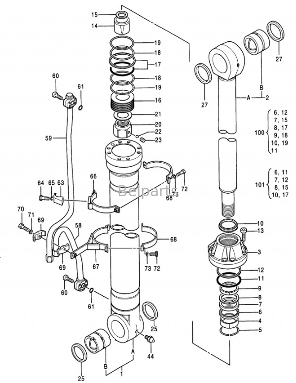 এক্সক্যাভেটর EX400-3 EX400LC-3 EX450H-3C EX400-5 EX400LC-5 EX450LC-5 বুম আর্ম বালতি সিলিন্ডার Assy জন্য Hitachi 4310241