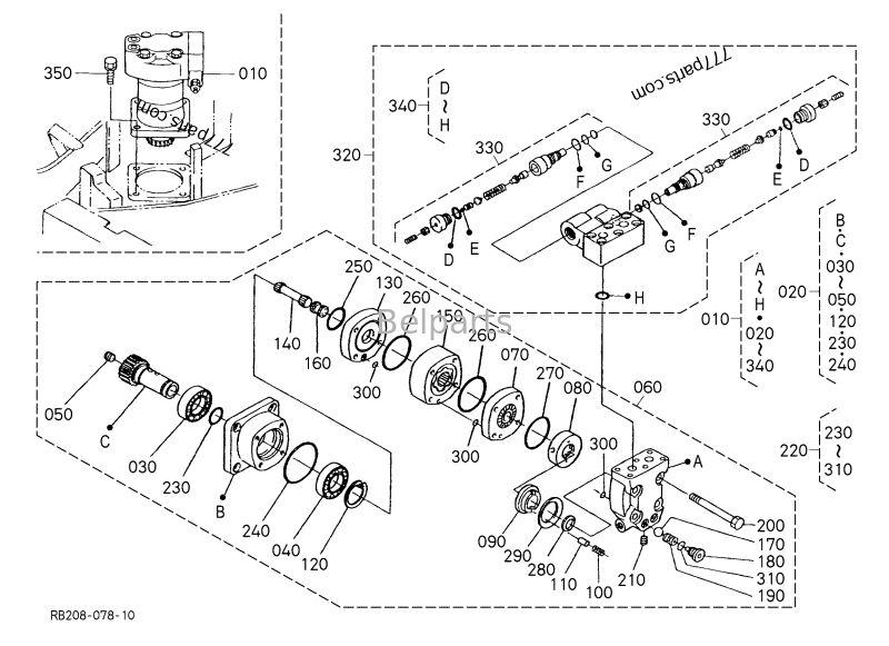 KX41-2 KX41-2S KX41-3 KUBOTA মিনি এক্সকাভেটর যন্ত্রাংশগুলির জন্য সুইং মোটর, স্লিউ মোটর রিডিউসার অ্যাসেম্বলি RB101-61282 RB101-69302 RB238-61280