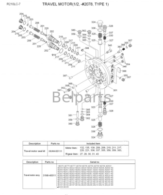 Belparts Excavator Final Drive To Hyundai 210 Lc7 R210 Lc-7 R210lc-7 Travel Motor Bearing 31N6-40010