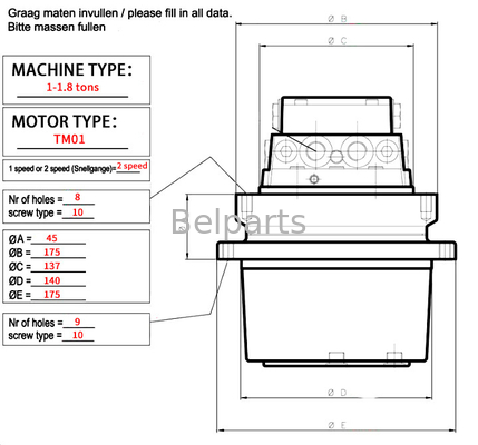এক্সক্যাভেটর পার্টস TM01 PC14 PC15 U15-3 Komatsu ফাইনাল ড্রাইভের জন্য
